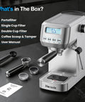 Total Game Changer 20 Bar Espresso Maker With Sleek LCD Display And Bulletproof Milk Frother Fully Adjustable Temp For Silky Lattes Premium Stainless Steel Countertop Brew Station For Real Coffee Fans with portafilter and filters accessories.