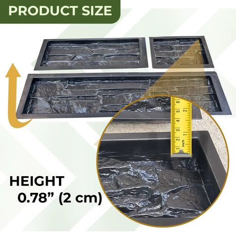 7 Piece ABS Flagstone Limestone Concrete Molds Kit 2mm Natural Stone Wall Tiles showing product dimensions