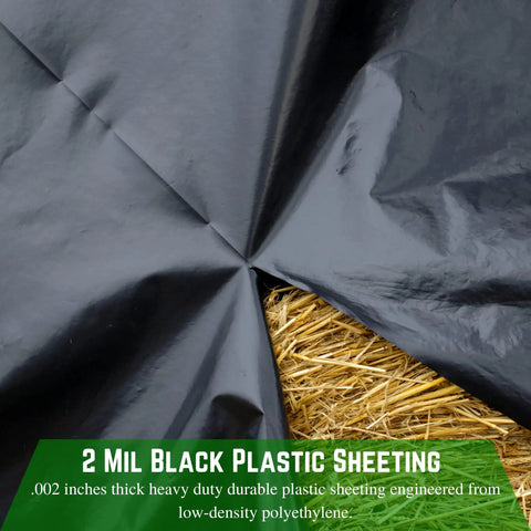 2 Mil Black Plastic Sheeting Roll 10 By 100 Feet Heavy Duty Lightweight Polyethylene Tarp covering straw bale