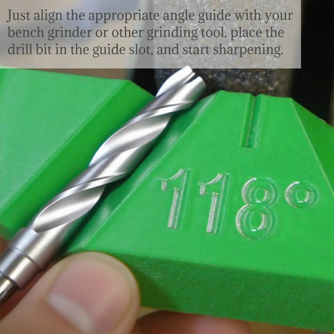 Sharpen Drill Bits Like a Pro With This Manual Jig for Bench Grinders Featuring 3 Angle Guides at 90 118 and 135 Degrees No Power Required Easy to Use, showing drill bit in guide slot