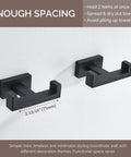 Matte Black Stainless Steel Double Towel Hooks For Wall Mount, SUS304 Robe Coat Hangers, Space Saving, 2 pack displayed on wall