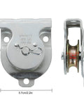 6 Pack Zinc Plated Wall Mount Pulleys, Fixed One And A Half Inch Cable Pulleys With 6 Screw Holes, Silver Small Pulleys, 421 Lbs Capacity, Fits Three Eighths Inch Wire Rope For Lifting, Built Tough, Easy Install. zinc plated wall-mount pulley with 3/8 wire rope, 7.5 cm by 5.7 cm