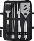 8 Piece BBQ Grill Tools Set with Extra Thick Stainless Steel Spatula, Fork, Tongs, Cleaning Brush, and Portable Bag