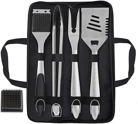 8 Piece BBQ Grill Tools Set with Extra Thick Stainless Steel Spatula, Fork, Tongs, Cleaning Brush, and Portable Bag