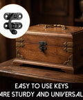 Vintage Black Zinc Alloy Hasp And Staple Latch Set 4 Pcs Antique Retro Swing Arm Padlock Hook For Cabinet Jewelry Box Wood Door Securing Shiny Matte Finish Home Decor Upgrade on wooden jewelry box