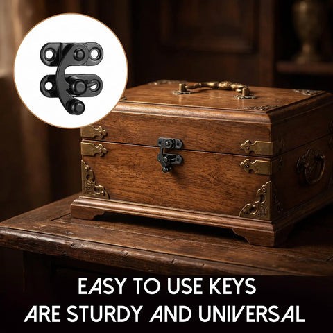 Vintage Black Zinc Alloy Hasp And Staple Latch Set 4 Pcs Antique Retro Swing Arm Padlock Hook For Cabinet Jewelry Box Wood Door Securing Shiny Matte Finish Home Decor Upgrade on wooden jewelry box