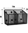 Magnetic Pencil Holder With Extra Strong Magnets Mesh Marker Organizer For Whiteboards Refrigerators And Lockers Black Finish With Two Baskets In One Pack Your Go To Desk Side Organizer, front view with dimensions.