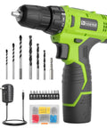 12V Cordless Drill Set With Battery And Charger, LED Work Light, 3/8 Inch Keyless Chuck, 21 Plus 1 Torque Settings, 180 Inch Pounds Max