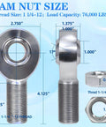 Slack Free 1.25 Inch Heim Joint Rod End Kit With Left And Right Hand Thread Spacers Tube Adapters Jam Nuts dimensions and specifications.