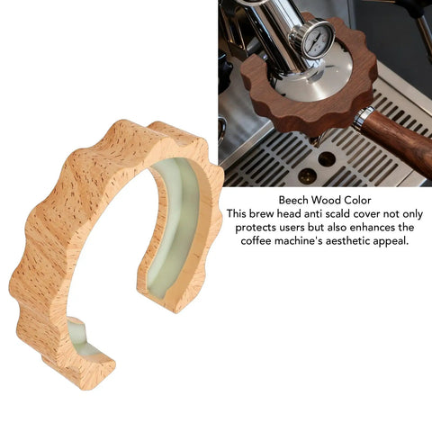 58mm Group Head Cover With Anti Scalding Heat Shield For E61 Coffee Machines Beech Wood Color ABS Material Brew Head Guard shown