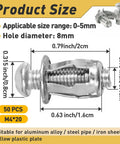 Heavy Duty M4 X 20 Hollow Door Anchor Set Features 50 Stainless Steel Drywall Fixings for sheet metal dimensions and size details.