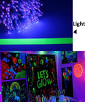 60ft Black Light String Lights With 240 LEDs for lit glow parties displaying UV-reactive decor and fluorescent poster art