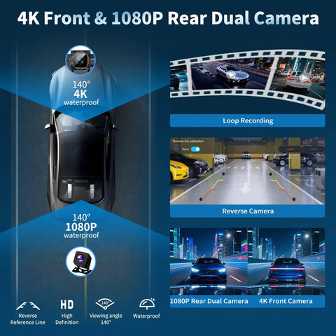 4K front and 1080P rear dual camera features of Huge 11.5 Inch Wireless CarPlay Screen With Android Auto All In One Car Stereo