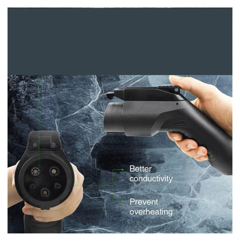 Close-up of hands holding plug of Beefy Portable Level 2 EV Charger 16A 3.68KW 26 Ft Cable Home Charging Station With Smart Temperature Control Chip
