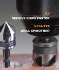 Jerax Tools deburring chamfer bit with quick-release hex shank, HSS 3/4 inch, front view
