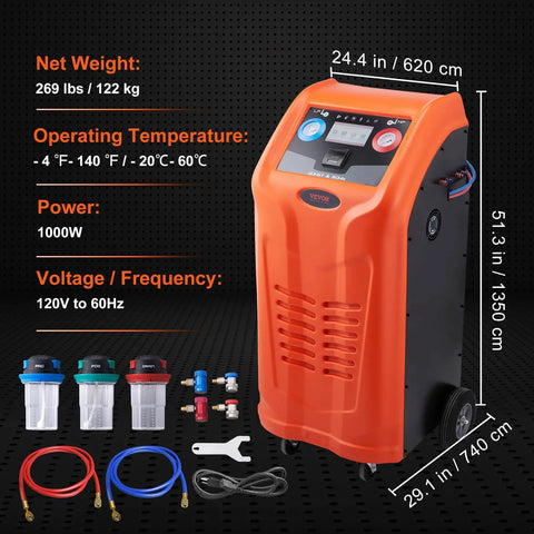 Fully Automatic Refrigerant Recovery Machine For R134A And R1234YF AC Systems, Heavy Duty Hvac Refrigerant Recycling Kit With Built In Digital Scale Compressor And Tank, Works Like A Charm For No Sweat AC Tune Ups And Leak Fixing