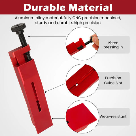 Heavy Duty Brake Tool For Sram Hydraulic Disc Calipers With 1.1 Inch CNC Aluminum Piston Reset Expander Adapter, showing red aluminum construction.