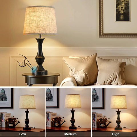 Upgraded 22 Inch Touch Table Lamps Set Of 2 With USB C And USB A Ports Dimmable Nightstand Lamps For Bedroom Living Room Office Black Base With Beige Lampshades Bulbs Included on nightstand with dimming levels