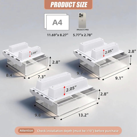 3 Pack Clear Under Desk Slide Out Organizers With Dual Adhesive Or Screw Mount Installation Sliding Into Tight Gaps To Declutter Fast And Make Your Home Office Desk Setup A Legit Game Changer - dimensions and layout visualization