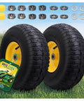 Front view of Front Tire And Wheel Assembly 15x6.00-6 for Riding Lawn Mowers, 2 Pack, with bushings and accessories