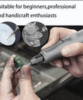 Hands using rotary tool from Diamond Grinding Burr Drill Bit Set For Rotary Tools, 11-Piece Pro Grade Polishing Kit With 1/8 Inch Shank