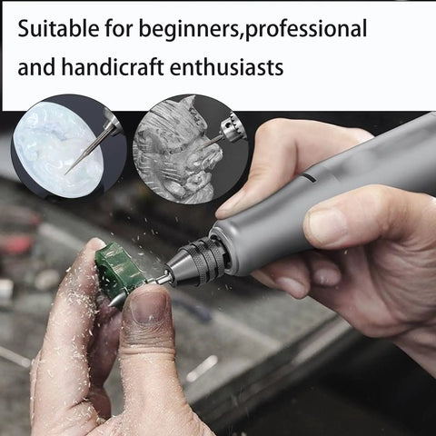 Hands using rotary tool from Diamond Grinding Burr Drill Bit Set For Rotary Tools, 11-Piece Pro Grade Polishing Kit With 1/8 Inch Shank