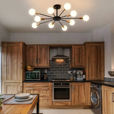 10 Light Sputnik Ceiling Light Fixture In Black And Gold Dope Semi Flush Mount Modern Close To Ceiling For Kitchen