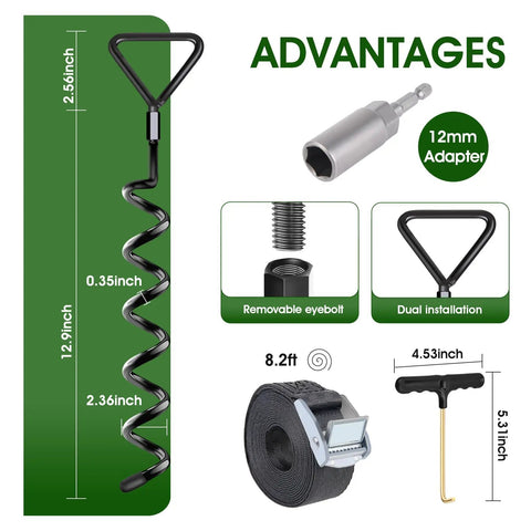 Diagram of Beefy Heavy Duty Trampoline Ground Anchors 4 Pack With Straps Screw In Stakes For Windy Yards Easy Drill Or Manual Install