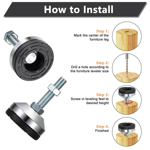 Installation steps for Heavy Duty M12 Leveling Feet Set Offering Rock Solid Stability For Cnc Machines And Workbenches Built Tough To Handle 3200 Lbs.