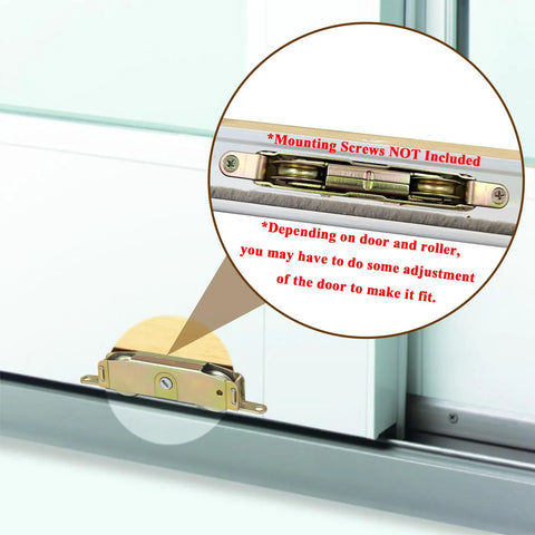 Zero Drama Sliding Patio Door Tandem Roller Assembly Hella Smooth Steel Build With Dope Bottom Roll Action And Quick Snap Mount 2 Pack close-up of roller assembly installation showing adjustment details.
