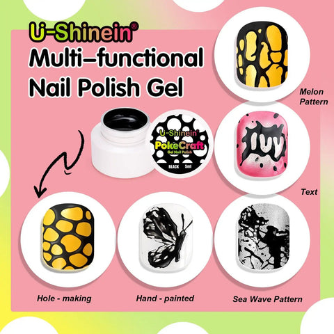 DIY Poke Gel Nail Polish Kit With Base Coat And Wood Sticks for creative nail art showing multi-functional gel designs