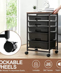 Five Tier Rolling Storage Cart With Wood Top On Wheels For Home Office Classroom Craft Room And Kid Room Mobile Drawer Trolley With Two Big Drawers And Three Small Drawers Black in living room with lockable wheels
