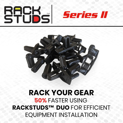 No Sweat 1RU Rack Mount Studs And Cage Nut Replacement Kit featuring black mounting pins for fast server setup.
