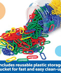 Link N Learn Links Kit For Creative Play And Fine Motor Skills, 500 Colorful Links In 4 Colors With Activity Guide And Storage Bucket, Great For Counting, Patterning, Sorting And DIY Necklaces, spilled from bucket