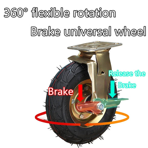 Heavy Duty 2 Pack Of 8 Inch And 10 Inch Rubber Casters With Side Brakes Built Like A Tank Steel Brackets Handle Up To 440 Lbs Shock absorbing pneumatic wheel with 360° rotation and brake.