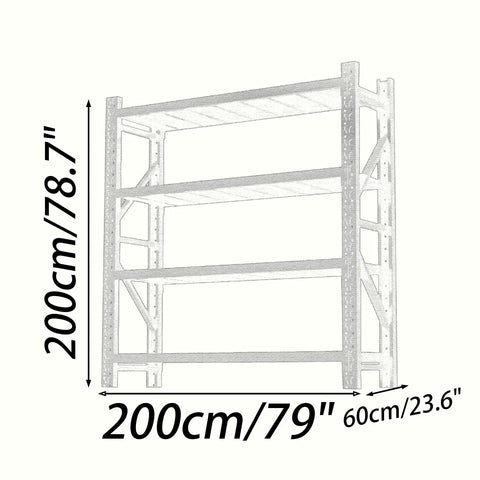 Heavy Duty Four Tier Garage Shelving Unit Built Tough With Diagonal Support Beams dimensions 200cm height and 60cm depth.
