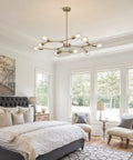 Lit Brushed Brass Sputnik Chandelier With Adjustable Hanging Arms Industrial Flush Mount Ceiling Light Fixture For Living Room