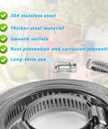 Front view of 304 stainless steel hose clamp assortment kit with cut-to-fit metal strap and worm-gear clamps.