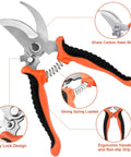 Must Have All In One Garden Tool Kit With Non Slip Ergonomic Handles, 8 Piece Heavy Duty Set In Orange, showing orange pruning shears