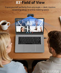 Hassle Free Plug And Play 1080P HD Webcam For Computers showing 83° field of view on laptop during a video call.