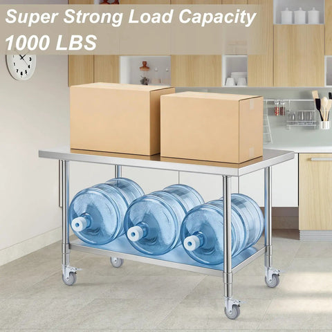 Heavy Duty Prep Table Rollers Set Three Inch Expanding Stem Casters With Brakes Compatible With 7 8 1 1 2 1 5 8 Inch Tube Legs Hella Smooth Rolling Cart Wheels Rock Solid Gear with boxes on a stainless steel cart.
