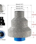 Three Step Diamond Hole Saw Set For 20mm 35mm And 55mm Holes Tapered Diamond Drill Bits For Stone Marble And Rock Universal Round Hole Opening Tool With Pagoda Style Size Increments And Pro Grade Performance showing pagoda design and measurements