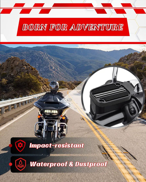 Knight Black Motorcycle Brake And Clutch Fluid Reservoir Covers Caps Fit Electra Glide shown in adventure context.