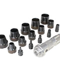 16 Piece Hollow Punch Set For Leather, Vinyl, Cloth And Light Metal, showing dual cutting heads and various size punches