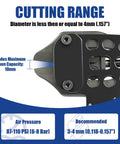 Heavy Duty Pneumatic Cutting Nipper Built Tough With Aluminum Housing And Forged Alloy Steel Blades For Faster Wire Snipping, cutting range info.