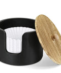 Coffee Filter Holder And Countertop Storage Jar With Lid, wooden, holds filters, open lid view