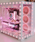 Pink Cherry Blossom PC Case Decor Set Featuring 15 Kawaii Sakura Stickers For Gamer Girls, Anime Style Wood Sakura Themed DIY Gaming Room Accessories, Residue Free Application With Easy Peel And Stick on a gaming PC.