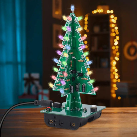 3D Christmas Tree Soldering Kit With LED Flashing Lights In 7 Colors Dope DIY Electronics Project For Learning STEM on table