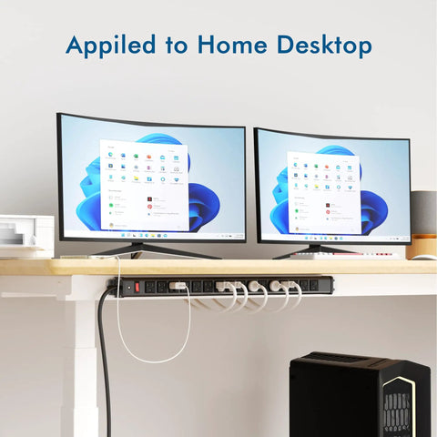 Beefy 16 Outlet Metal Power Strip With 10ft Cord Wall Mountable under desktop setup with monitors