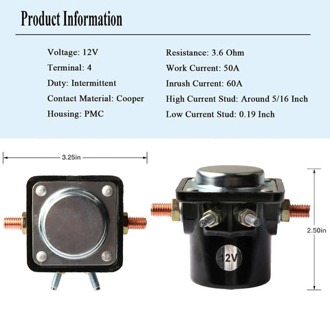 Starter Solenoid Replacement For Outboard Boats 12V Relay With 4 Terminals Insulated Ground product dimensions